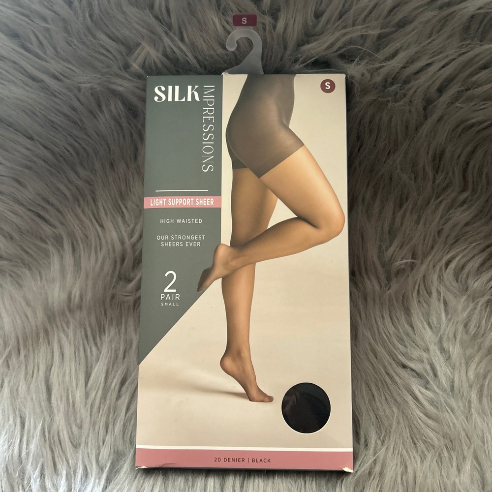 Silk Impressions Light Support Sheer Tights Womens Size Small Black High Waisted